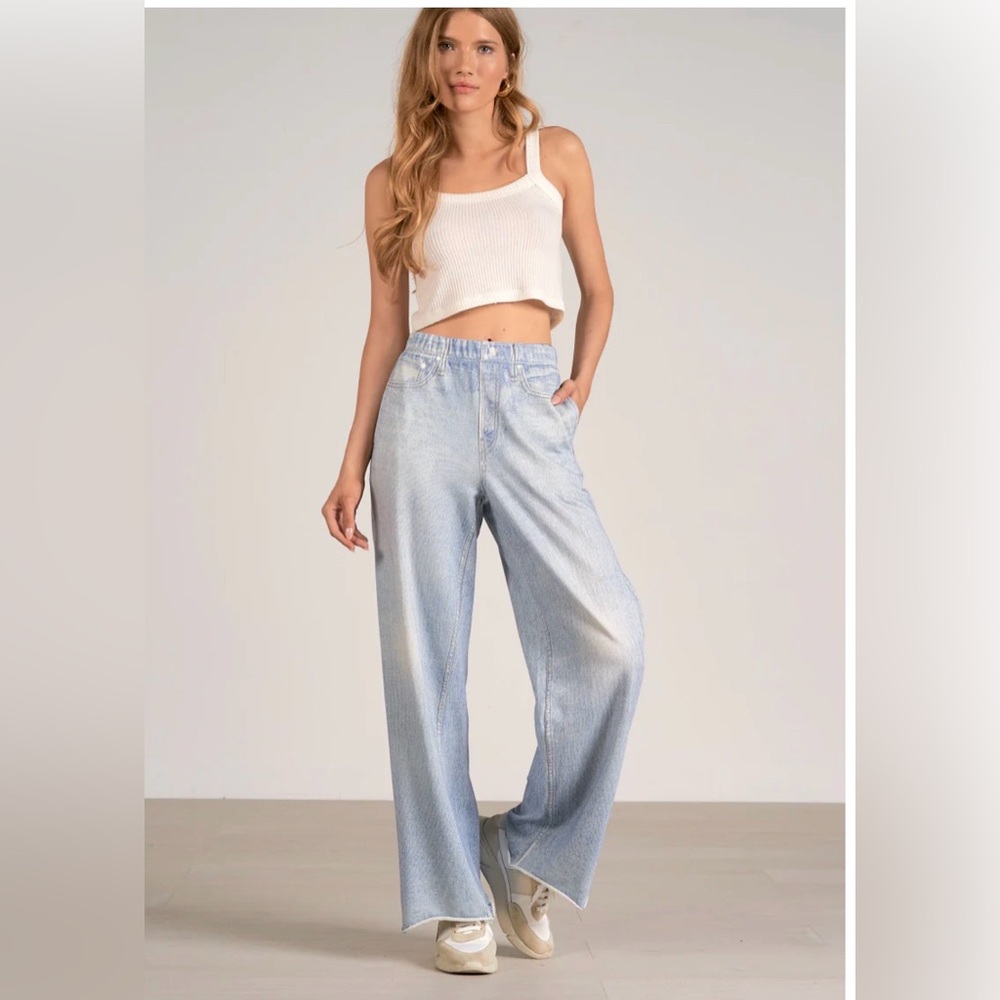 *Elan Amber Wide Leg Terry Knit Sweatpant Jeans Beach BOHO Yoga Cover-Up Casual